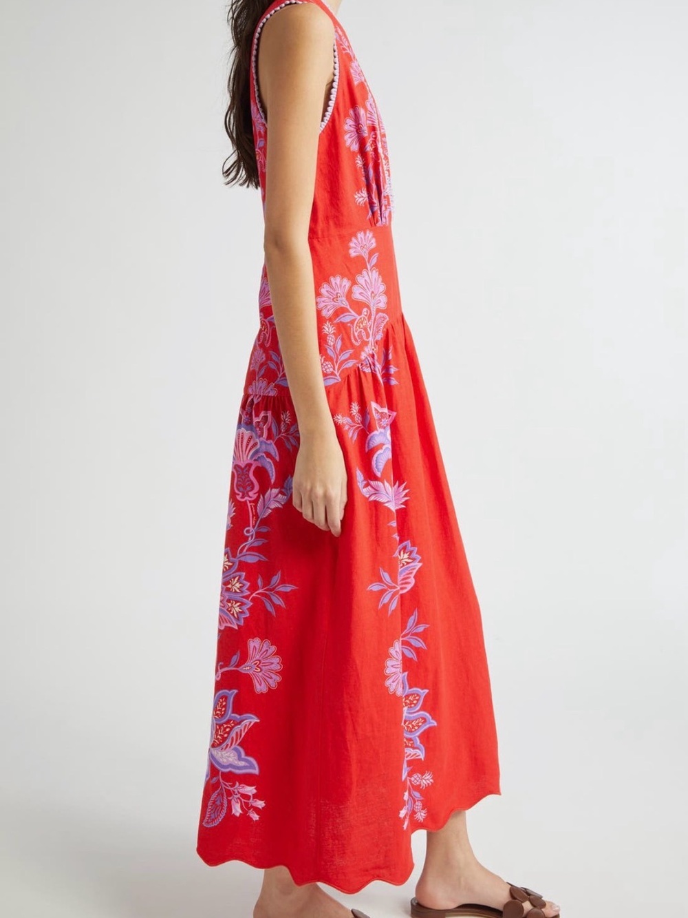 FARM Rio Porcelain Garden Floral Linen Maxi Dress – Size M - Picture 3 of 13